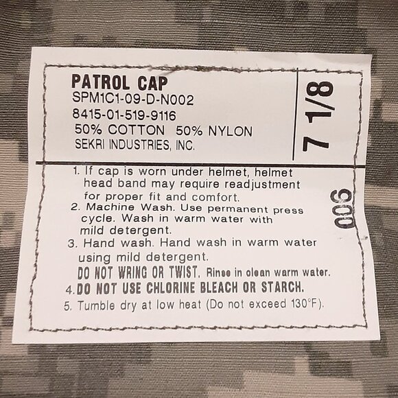 US Army Patrol Cap * Size 7 1/8 * NWT * UCP Universal Camouflage Pattern * Camo - Picture 4 of 5